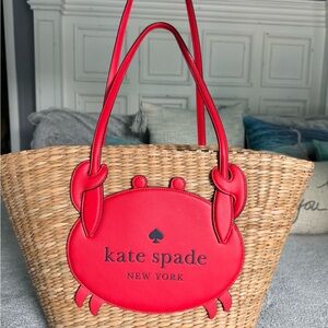 Kate Spade Red and Tan Straw Tote Bag